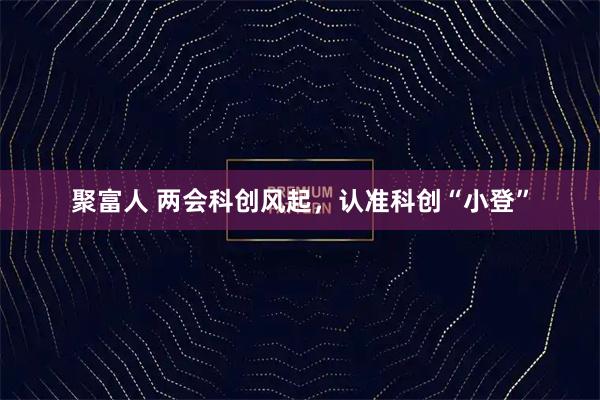 聚富人 两会科创风起，认准科创“小登”
